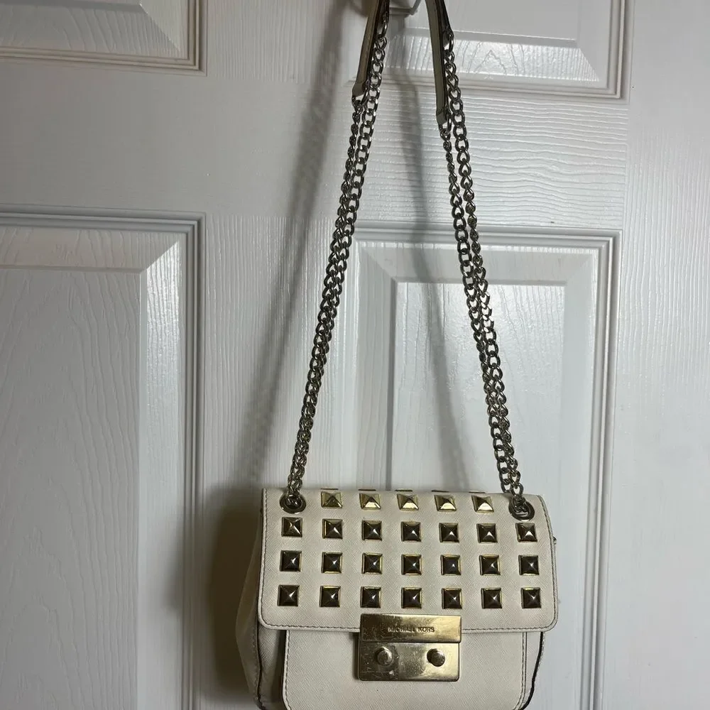 Michael Kors leather off white studded sloan shoulder bag gold tone Hard…
